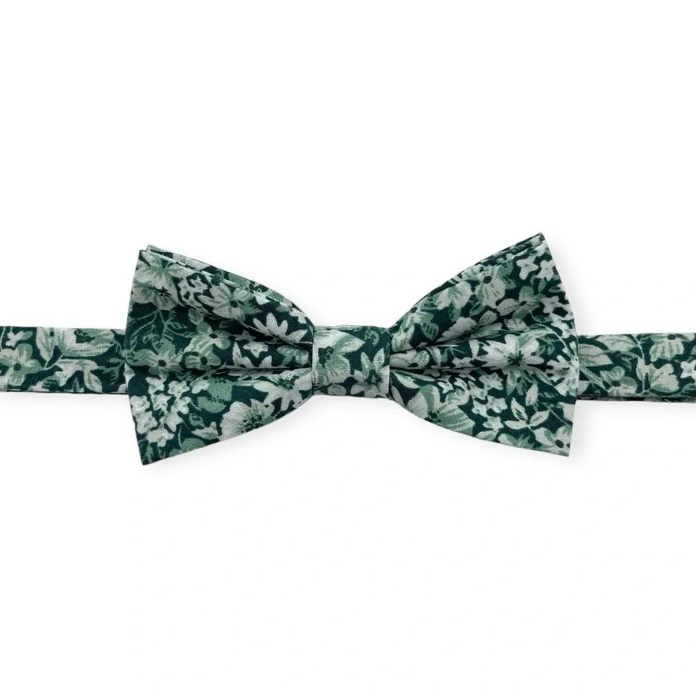 Pine Green Floral Pattern Pre-Tied Boys Bow Tie